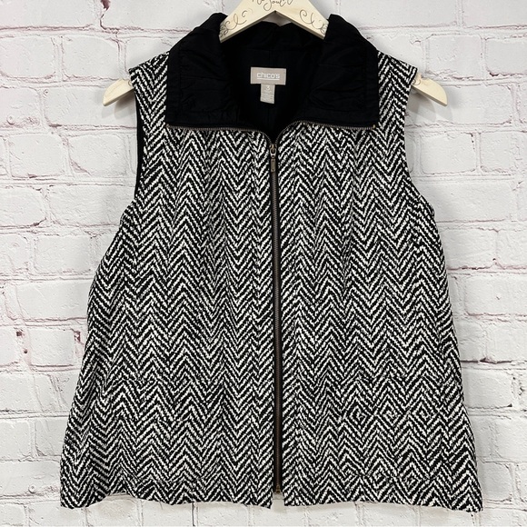 Chicos vest size large 3 three lightweight black tan grey zippered warm comfy - Picture 1 of 8